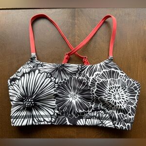 Rabbit Floral Black and White Sports Bra with Coral Straps